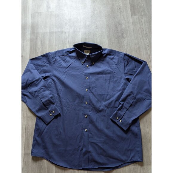 L.L.Bean Mens Wrinkle Resistant Navy Button-Down Shirt XL-REG 100% Cotton - Picture 2 of 5